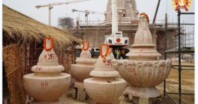 राम मंदिर के प्रथम तल पर राम दरबार की मूर्तियां स्‍थापित, शिखर कलश पर सोना जड़ने का काम शुरू